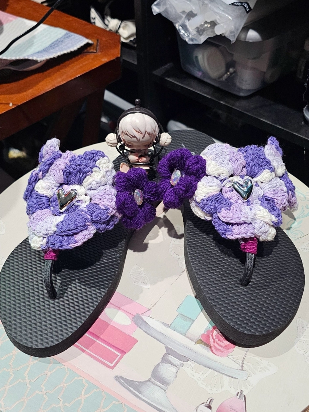 Purple Crochet Flower Women's Flip Flop Sandals
